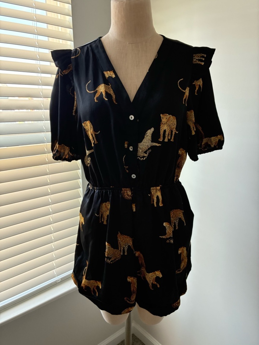 Jodifl Women's Leopard and Cheetah Black Ruffle Romper